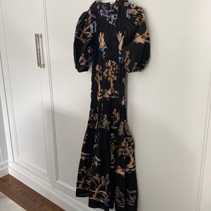 Zara Puff Sleeve Embroidered Midi Dress Small